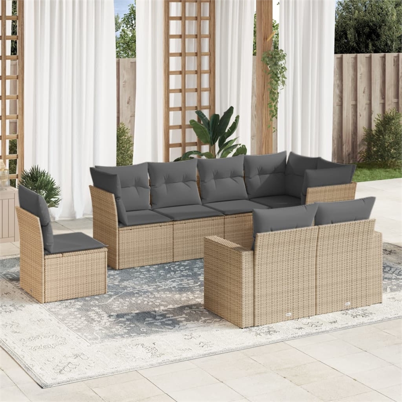 Afuera Living Contemporary 8 Piece Steel Large Sofa Set in Beige