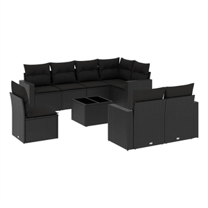 Afuera Living Contemporary Synthetic Poly Rattan 9 Piece  Sofa Set in Black