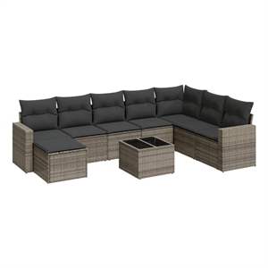 Afuera Living Contemporary Synthetic Poly Rattan 9 Piece  Sofa Set in Gray