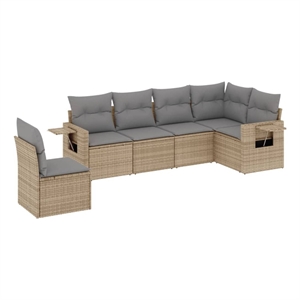 Afuera Living Contemporary Synthetic Poly Rattan 6 Piece Sofa Set in Gray/Beige
