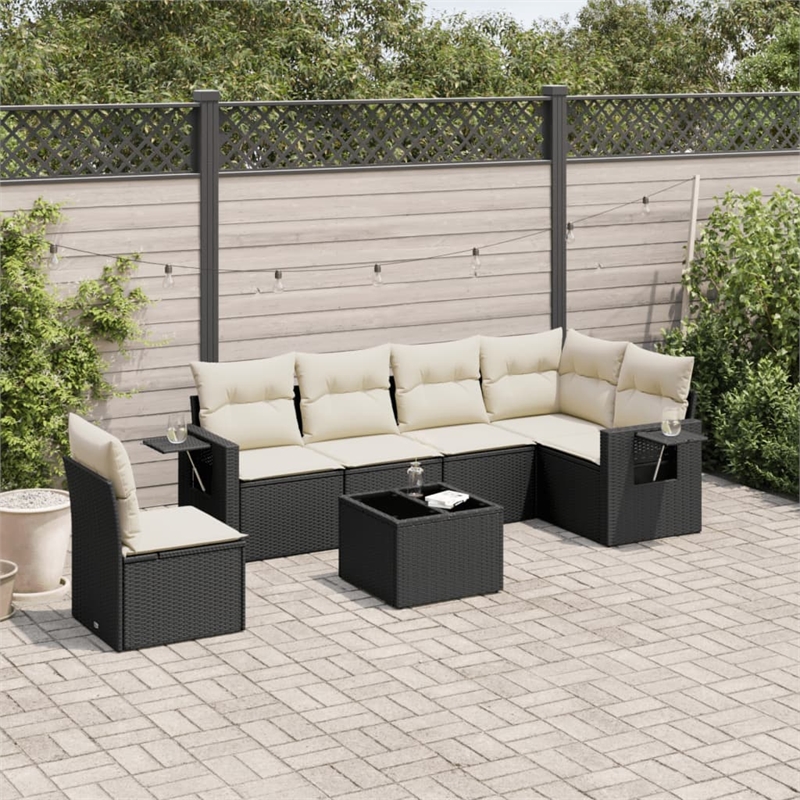 Afuera Living Contemporary 7 Piece Poly Rattan Sofa Set in Black/Cream