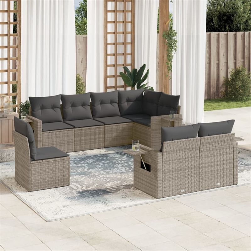 Afuera Living Contemporary 8 Piece Steel Large Sofa Set in Gray