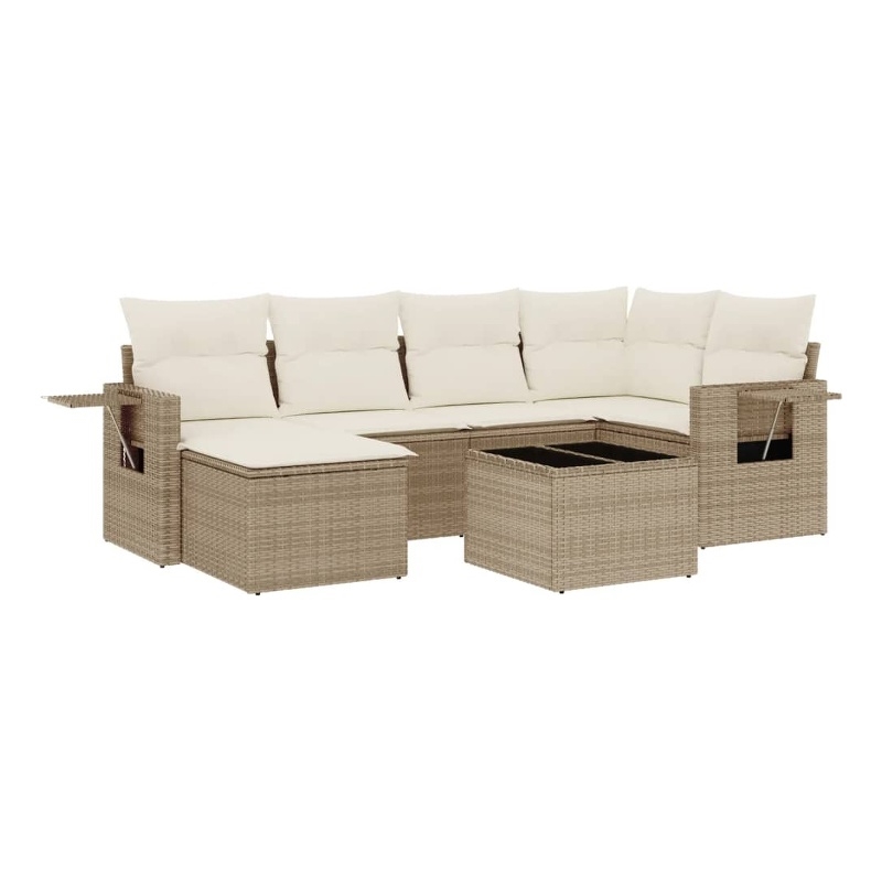 Afuera Living Contemporary 7 Piece Steel Large Sofa Set in Cream/Beige