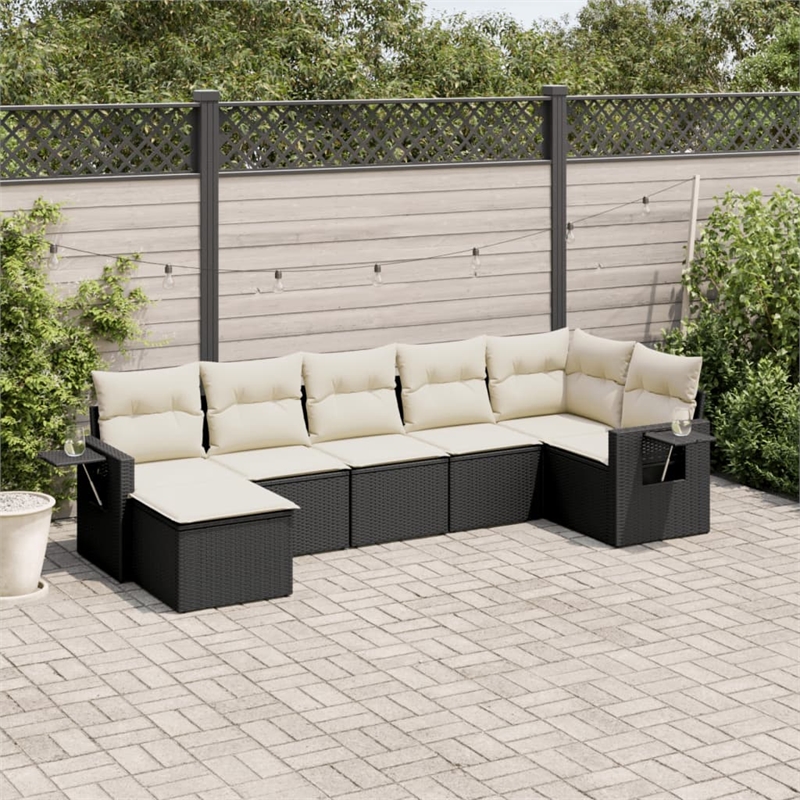 Afuera Living Contemporary 7 Piece Steel Sofa Set in Black/Cream