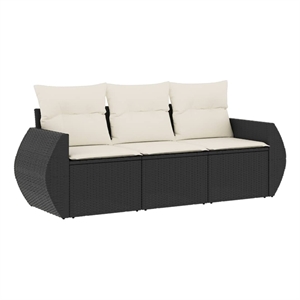 Afuera Living Contemporary Synthetic Poly Rattan 3 Piece Sofa Set in Black/Cream