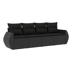 Afuera Living Contemporary Synthetic Poly Rattan 4 Piece Sofa Set in Black