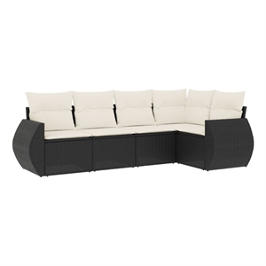 Afuera Living Contemporary Synthetic Poly Rattan 5 Piece Sofa Set in Black/Cream