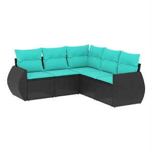 Afuera Living 5 Piece Poly Rattan Patio Sofa Set in Black/Blue