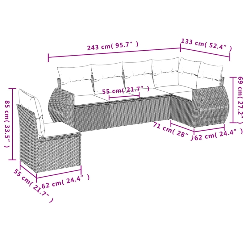 Afuera Living Contemporary 6 Piece Steel Small Sofa Set in Brown