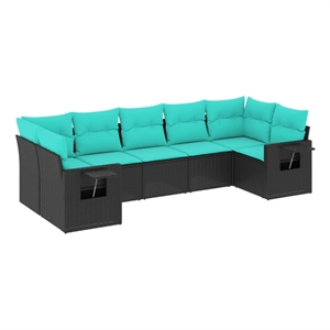 Afuera Living Contemporary 7 Piece Steel Patio Sofa Set in Black/Blue