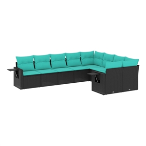Afuera Living Contemporary Poly Rattan Patio Sofa Set in Black/Blue
