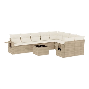 Afuera Living Contemporary 10 Piece Poly Rattan Sofa Set in Beige