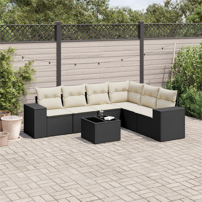 Afuera Living Contemporary 7 Piece Small Sofa Set in Black/Cream