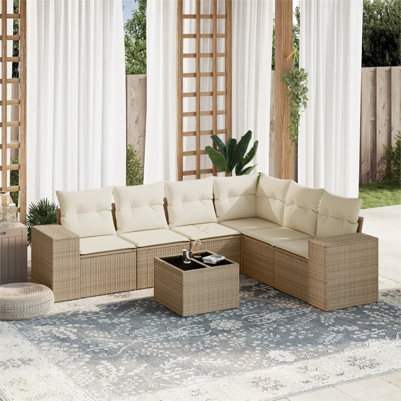 Afuera Living Contemporary 7 Piece Small Patio Sofa Set in Beige