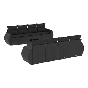 Afuera Living Contemporary 9 Piece Poly Rattan Sofa Set in Black