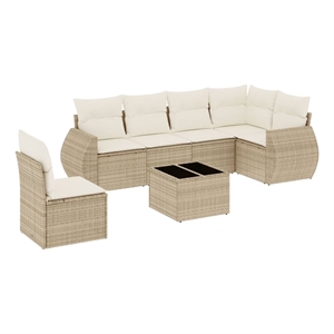 Afuera Living Contemporary 7 Piece Poly Rattan Large Sofa Set in Beige