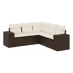 Afuera Living Contemporary 5 Piece Poly Rattan Sofa Set in Brown