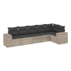 Afuera Living Contemporary 6 Piece Poly Rattan Sofa Set in Gray