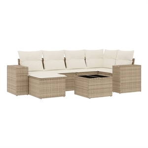 Afuera Living Contemporary 7 Piece Poly Rattan Sofa Set in Beige