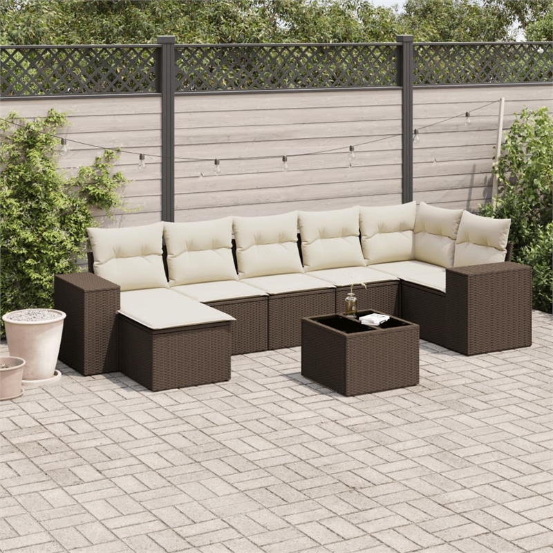 Afuera Living Contemporary 8 Piece Steel Sofa Set in Brown/Cream