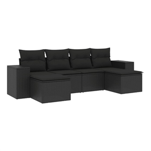 Afuera Living Contemporary 6 Piece Poly Rattan Sofa Set in Black