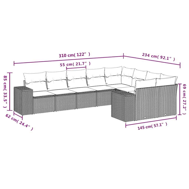 Afuera Living Contemporary 9 Piece Steel Small Sofa Set in Gray