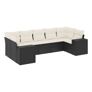 Afuera Living Contemporary 7 Piece Poly Rattan Sofa Set in Black/Cream
