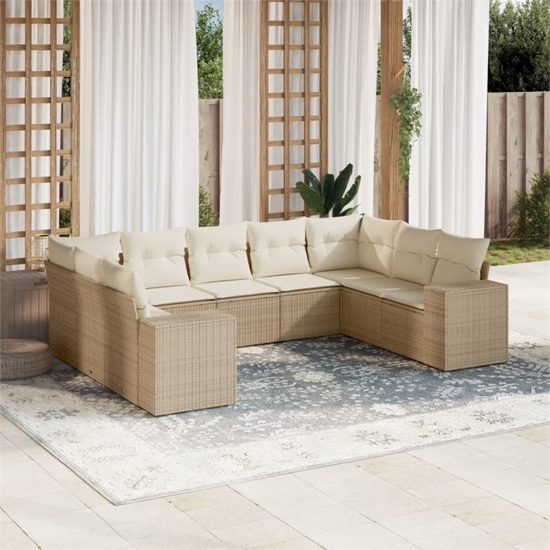 Afuera Living Contemporary 9 Piece Steel Sofa Set in Cream/Beige