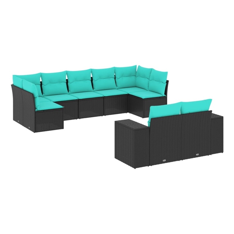 Afuera Living 9 Piece Poly Rattan Patio Sofa Set in Black/Blue