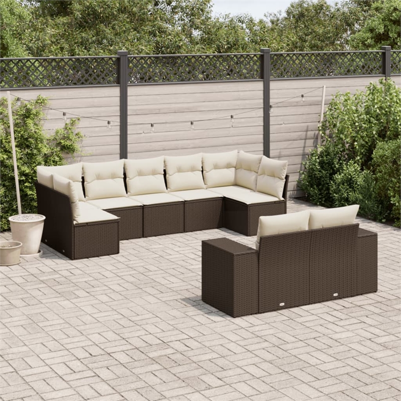 Afuera Living Contemporary 9 Piece Steel Sofa Set in Brown/Cream