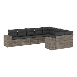 Afuera Living Contemporary 9 Piece Poly Rattan Sofa Set in Gray