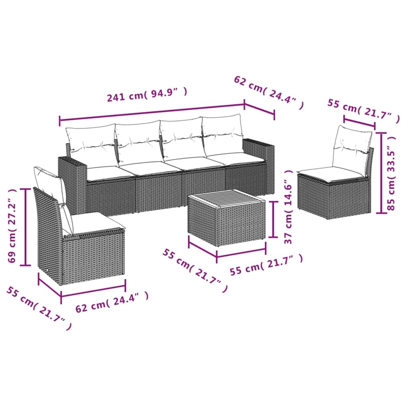 Afuera Living 7 Piece Solid Acacia Wood Small Sofa Set in Gray