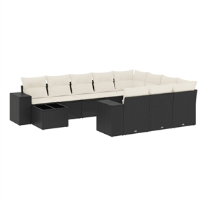 Afuera Living Contemporary 11 Piece Poly Rattan Sofa Set in Black/Cream