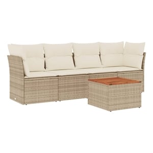Afuera Living 5 Piece Solid Acacia Wood Sofa Set in Brown/Cream/Beige