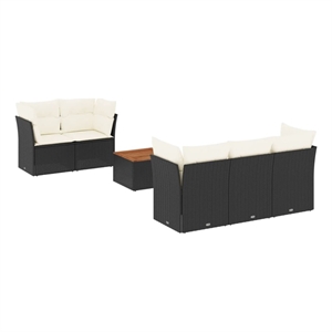 Afuera Living 6 Piece Solid Acacia Wood Sofa Set in Black/Cream