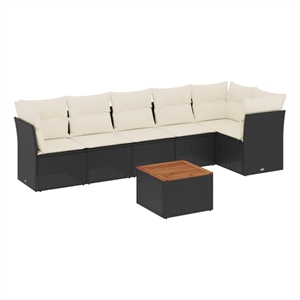 Afuera Living 7 Piece Solid Acacia Wood Small Sofa Set in Black/Brown/Cream