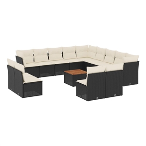 Afuera Living Solid Acacia Wood Small Sofa Set in Black/Cream