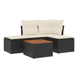 Afuera Living 5 Piece Solid Acacia Wood Sofa Set in Black/Cream