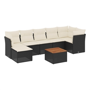 Afuera Living 8 Piece Solid Acacia Wood Large Sofa Set in Black/Brown/Cream