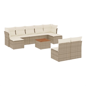 Afuera Living 10 Piece Solid Acacia Wood Sofa Set in Brown/Cream/Beige