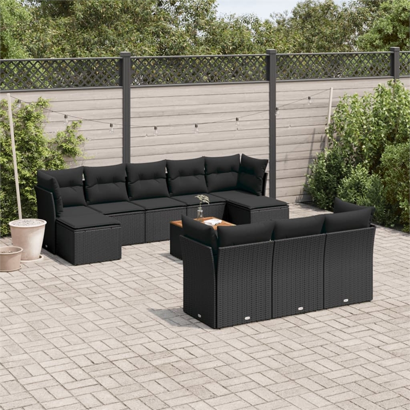 Afuera Living Contemporary 11 Piece Poly Rattan Sofa Set in Black/Brown