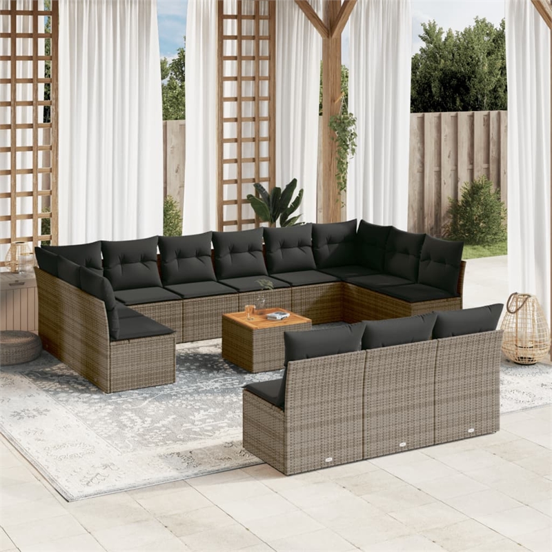 Afuera Living 14 Piece Solid Acacia Wood Small Sofa Set in Gray