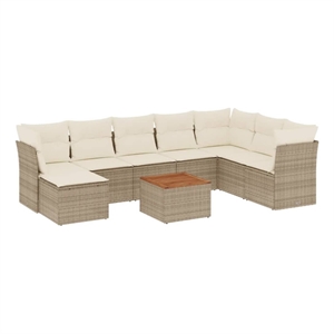 Afuera Living 9 Piece Solid Acacia Wood Sofa Set in Brown/Cream/Beige