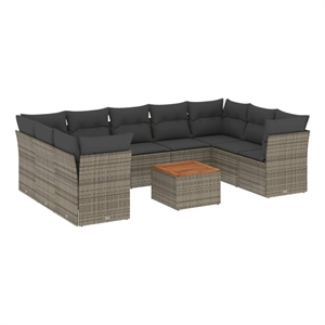 Afuera Living Contemporary 10 Piece Solid Acacia Wood Sofa Set in Gray