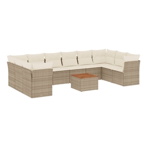 Afuera Living Contemporary 11 Piece Solid Acacia Wood Sofa Set in Beige