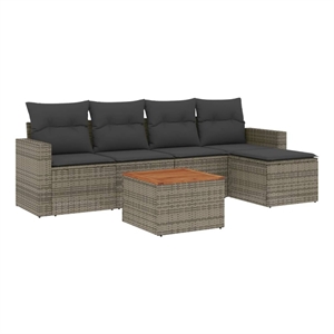 Afuera Living 6 Piece Solid Acacia Wood Large Sofa Set in Gray