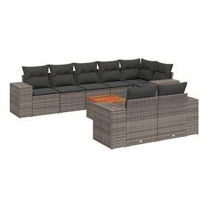 Afuera Living Contemporary 9 Piece Poly Rattan Large Sofa Set in Gray