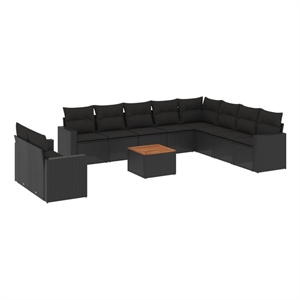 Afuera Living Contemporary 11 Piece Solid Acacia Wood Sofa Set in Black