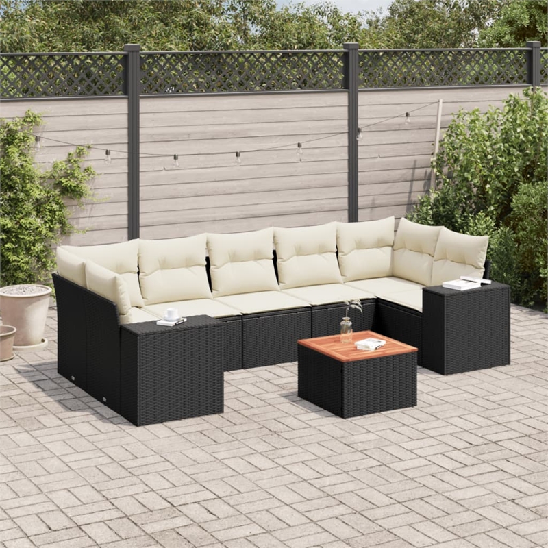 Afuera Living Contemporary 8 Piece Steel Sofa Set in Black/Cream