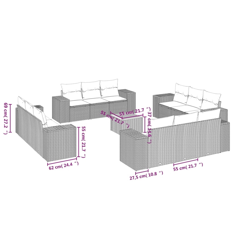 Afuera Living Solid Acacia Wood Small Sofa Set in Gray/Beige